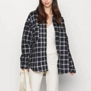 Topshop Navy Blue Oversized Plaid Checkered Shacket Shirt Jacket Women’s Size 6